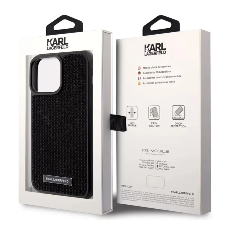 Maska Karl Lagerfeld Hc Rhinestone Metal Plate Logo za iPhone 15 6.1 crna (KLHCP15SHDSPLK)