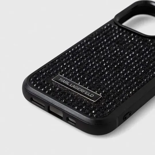 Maska Karl Lagerfeld Hc Rhinestone Metal Plate Logo za iPhone 15 Pro 6.1 crna (KLHCP15LHDSPLK)