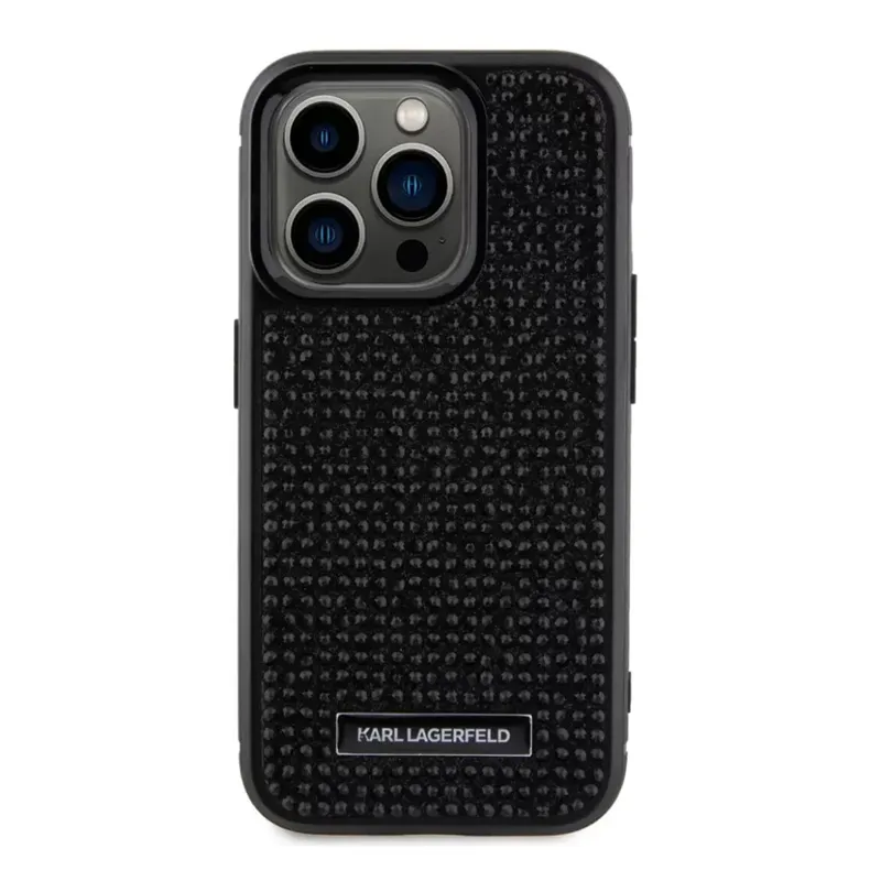 Maska Karl Lagerfeld Hc Rhinestone Metal Plate Logo za iPhone 15 Pro 6.1 crna (KLHCP15LHDSPLK)