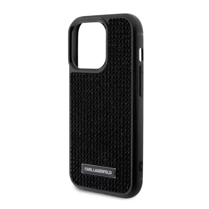 Maska Karl Lagerfeld Hc Rhinestone Metal Plate Logo za iPhone 15 Pro 6.1 crna (KLHCP15LHDSPLK)