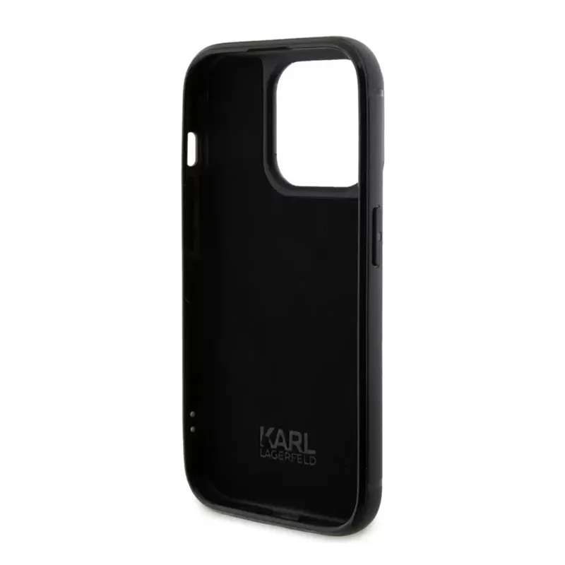 Maska Karl Lagerfeld Hc Rhinestone Metal Plate Logo za iPhone 15 Pro 6.1 crna (KLHCP15LHDSPLK)