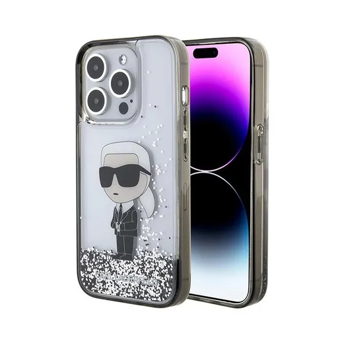 Maska Karl Lagerfeld Hc Liquid Glitter Ikonik za iPhone 15 Pro 6.1 transparent (KLHCP15LLKKNSK)