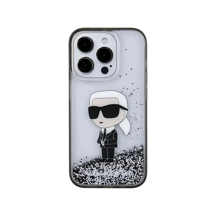 Maska Karl Lagerfeld Hc Liquid Glitter Ikonik za iPhone 15 Pro 6.1 transparent (KLHCP15LLKKNSK)