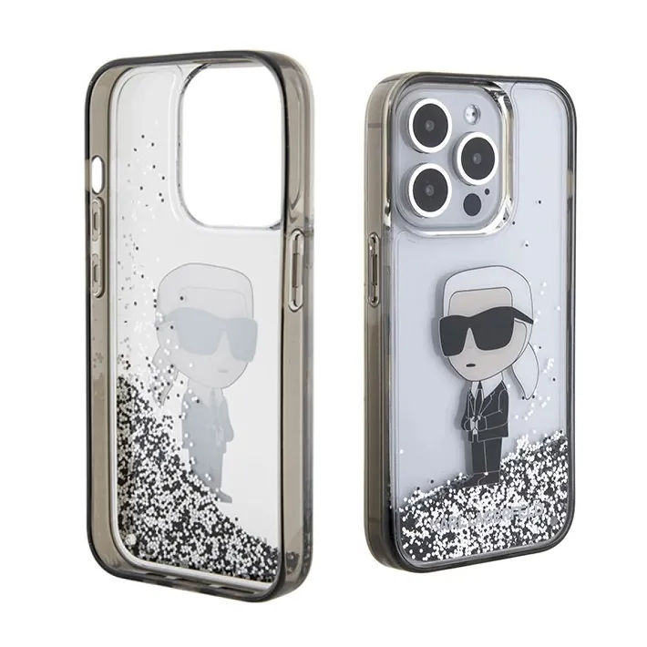 Maska Karl Lagerfeld Hc Liquid Glitter Ikonik za iPhone 15 Pro 6.1 transparent (KLHCP15LLKKNSK)