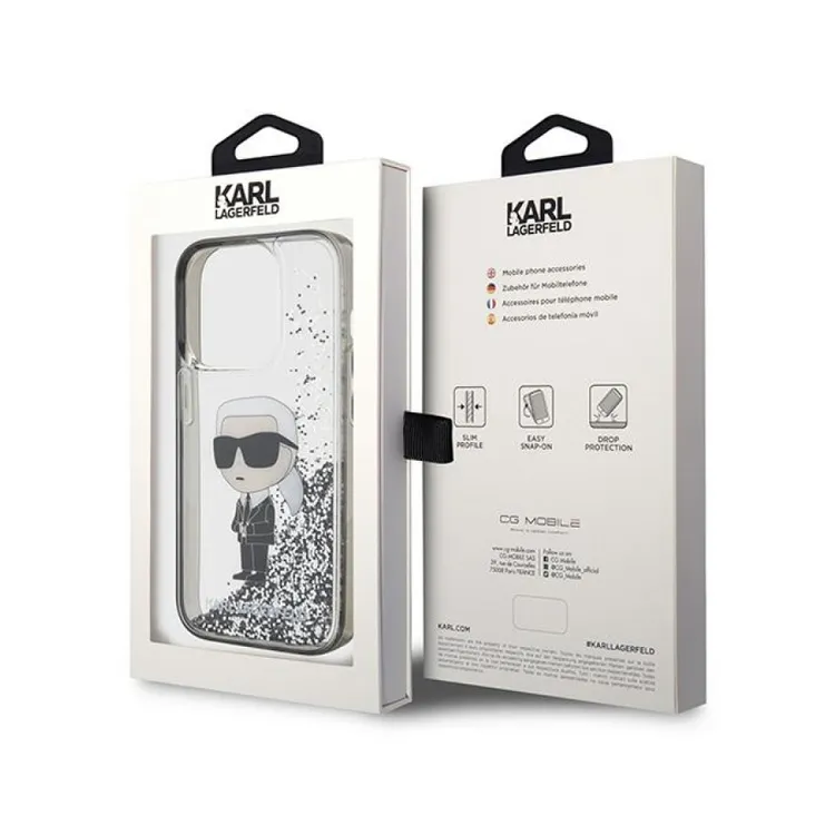 Maska Karl Lagerfeld Hc Liquid Glitter Ikonik za iPhone 15 Pro 6.1 transparent (KLHCP15LLKKNSK)