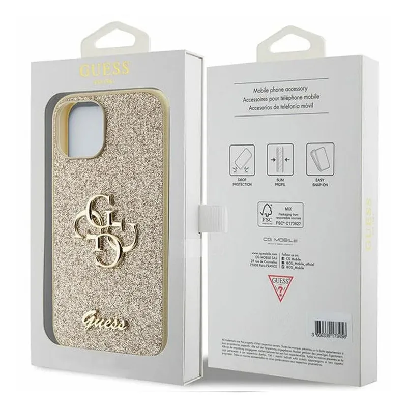 Maska Guess Hc Fixed Glitter 4G Big Metal Logo za iPhone 15 6.1 zlatna (GUHCP15SHG4SGD)
