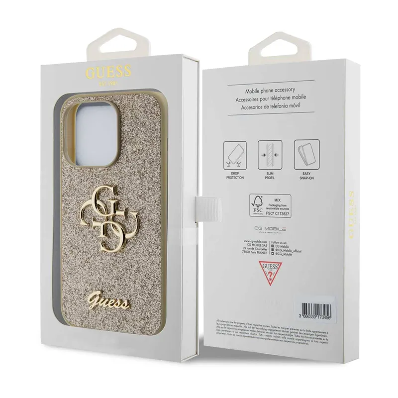 Maska Guess Hc Fixed Glitter 4G Big Metal Logo za iPhone 15 Pro 6.1 zlatna (GUHCP15LHG4SGD)