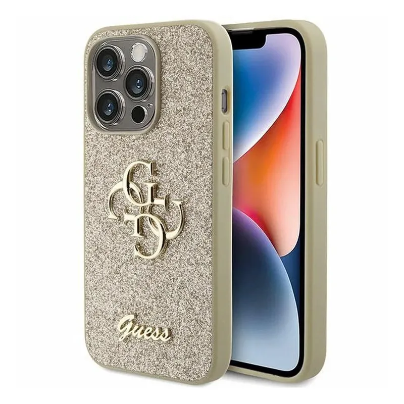 Maska Guess Hc Fixed Glitter 4G Big Metal Logo za iPhone 15 Pro 6.1 zlatna (GUHCP15LHG4SGD)