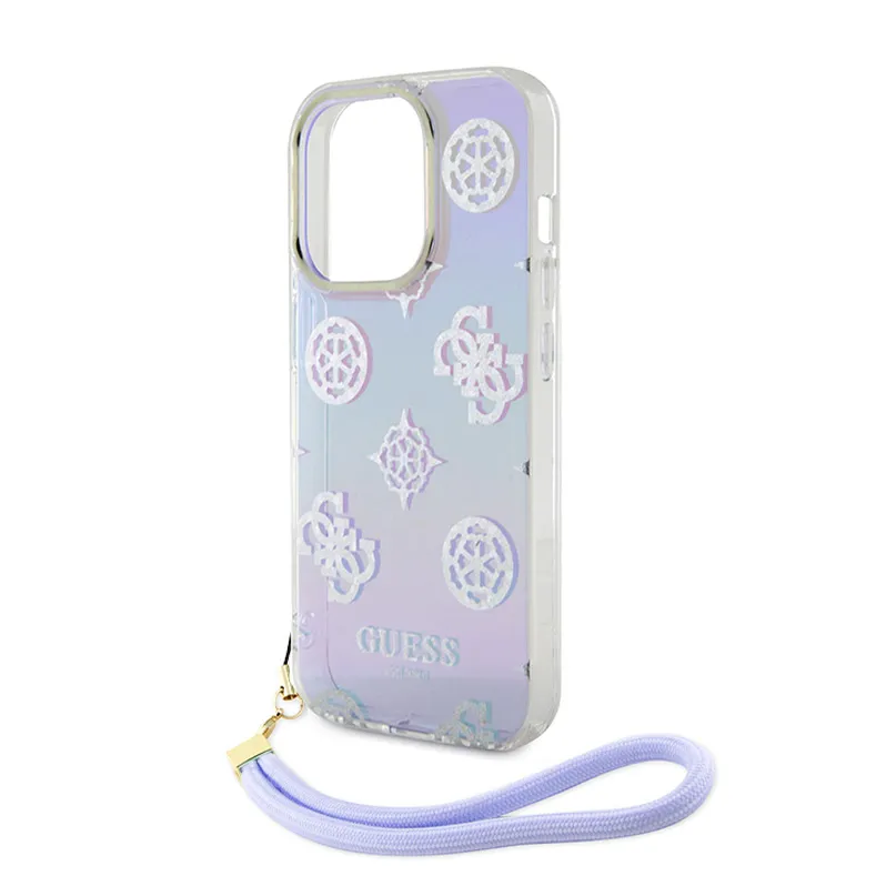 Maska Guess Hc PC TPU Iridescent Glitter Pattern Peony Cordstrap za iPhone 15 6.1 ljubicasta (GUHCP15SHPELISU)