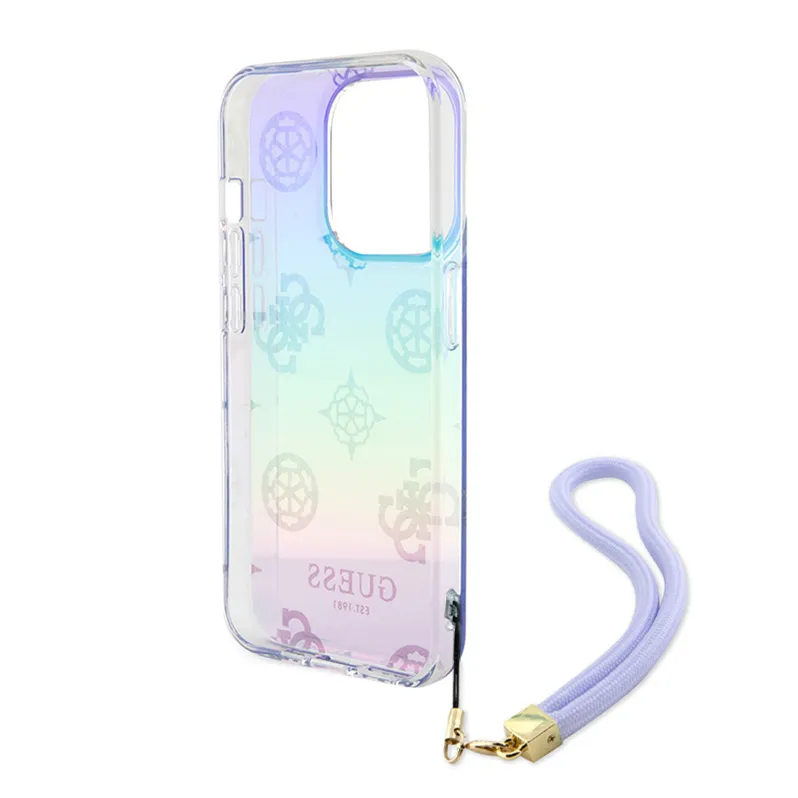 Maska Guess Hc PC TPU Iridescent Glitter Pattern Peony Cordstrap za iPhone 15 6.1 ljubicasta (GUHCP15SHPELISU)