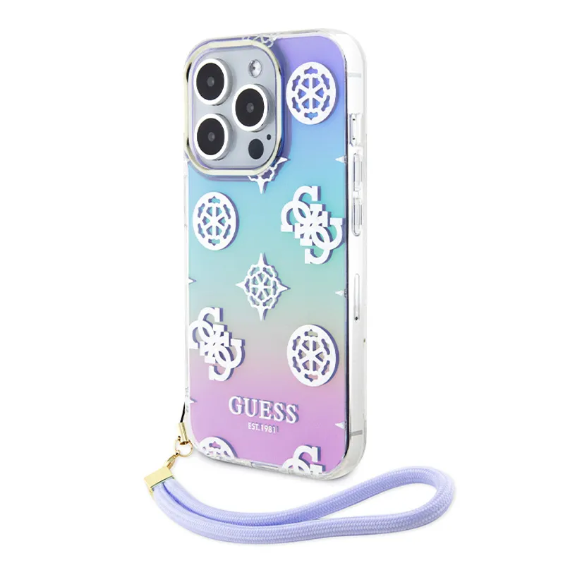 Maska Guess Hc PC TPU Iridescent Glitter Pattern Peony Cordstrap za iPhone 15 Pro 6.1 ljubicasta (GUHCP15LHPELISU)