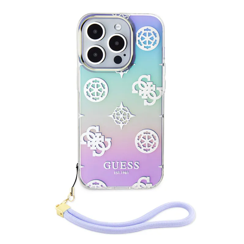 Maska Guess Hc PC TPU Iridescent Glitter Pattern Peony Cordstrap za iPhone 15 Pro 6.1 ljubicasta (GUHCP15LHPELISU)