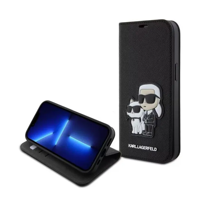Maska Karl Lagerfeld Saffiano BP Nft Karl&Choupette za iPhone 15 Pro 6.1 crna(KLBKP15LSANKCPK)