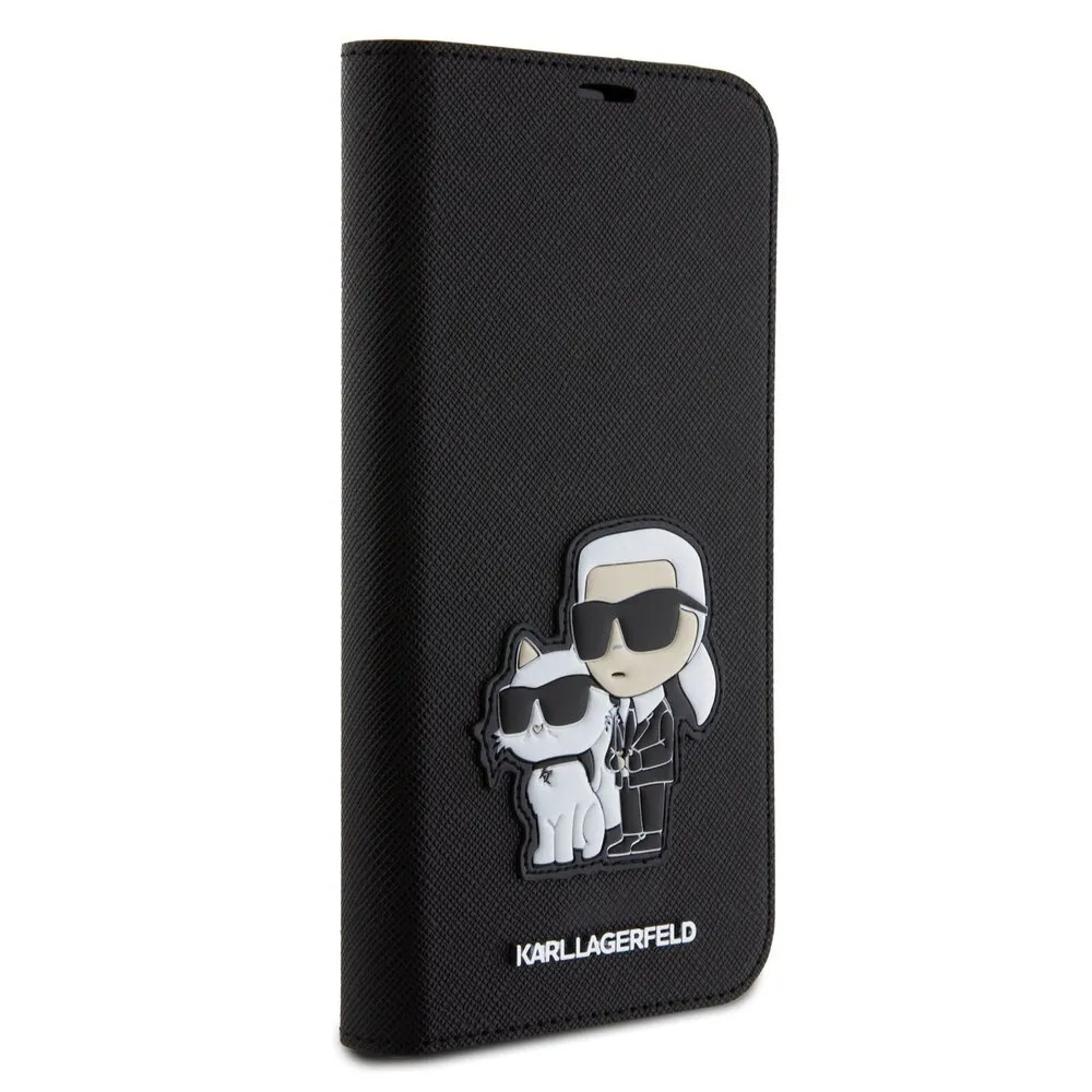 Maska Karl Lagerfeld Saffiano BP Nft Karl&Choupette za iPhone 15 Pro Max 6.7 crna (KLBKP15XSANKCPK)