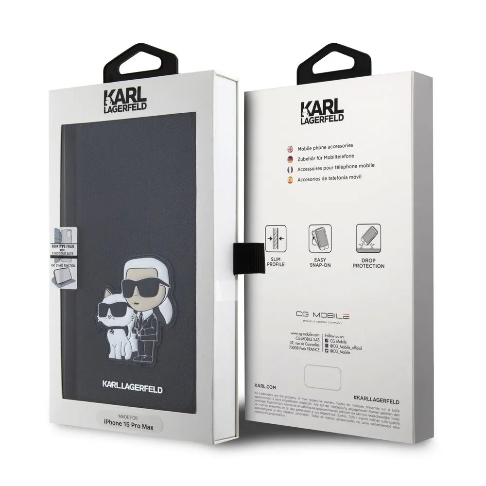 Maska Karl Lagerfeld Saffiano BP Nft Karl&Choupette za iPhone 15 Pro Max 6.7 crna (KLBKP15XSANKCPK)