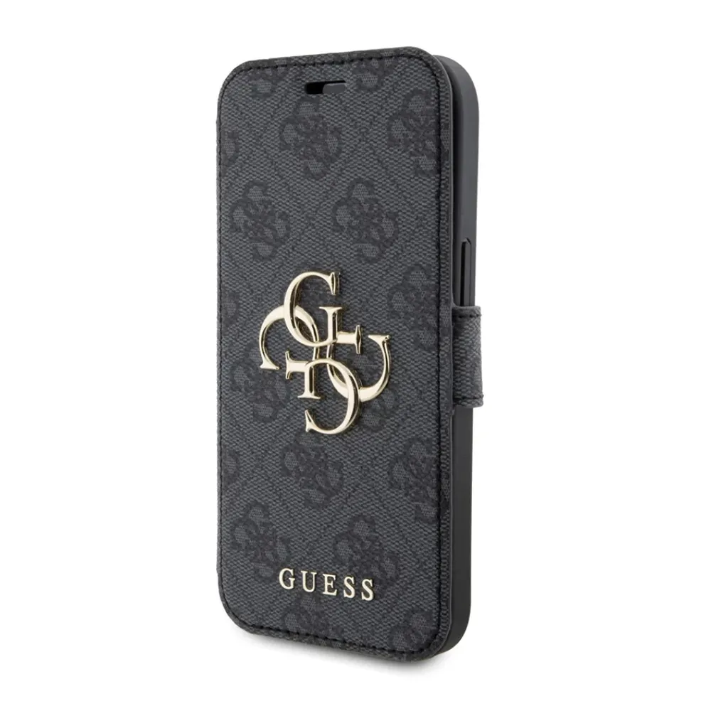 Maska Guess Bk Pu leather 4G Metal Logo za iPhone 15 6.1 siva (GUBKP15S4GMGGR)