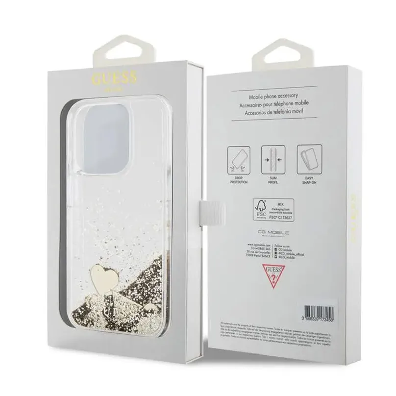 Maska Guess Hc Liquid Glitter Charms za iPhone 15 Pro 6.1 zlatna (GUHCP15LGLHFLGO)