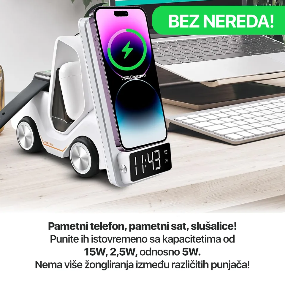 Kucni punjac Wireless 15W Viljuskar 5 u 1 zuti