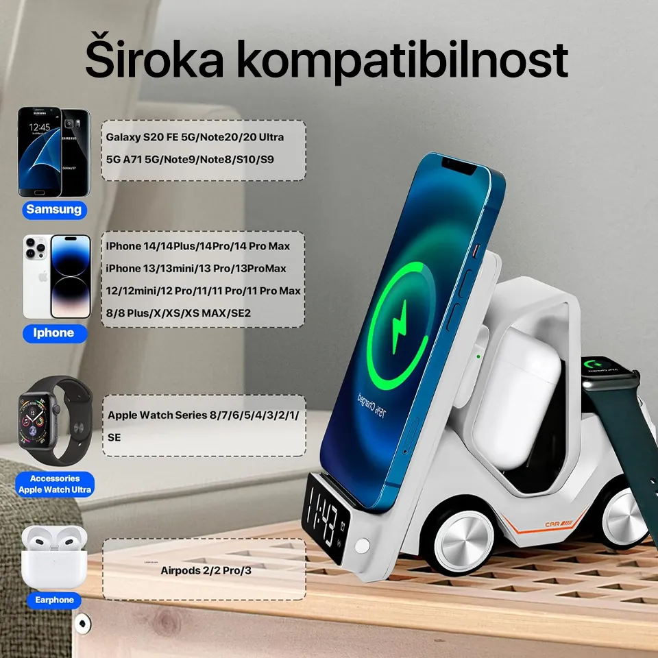 Kucni punjac Wireless 15W Viljuskar 5 u 1 zuti