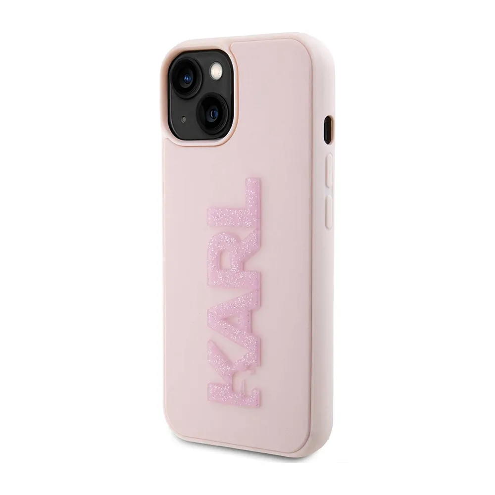 Maska Karl Lagerfeld 3D Rubber Glitter Logo za iPhone 15 6.1 roze (KLHCP15S3DMBKCP)