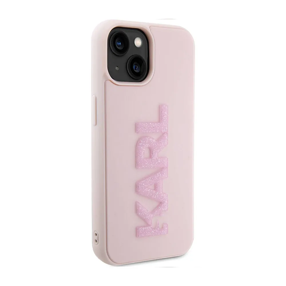 Maska Karl Lagerfeld 3D Rubber Glitter Logo za iPhone 15 6.1 roze (KLHCP15S3DMBKCP)