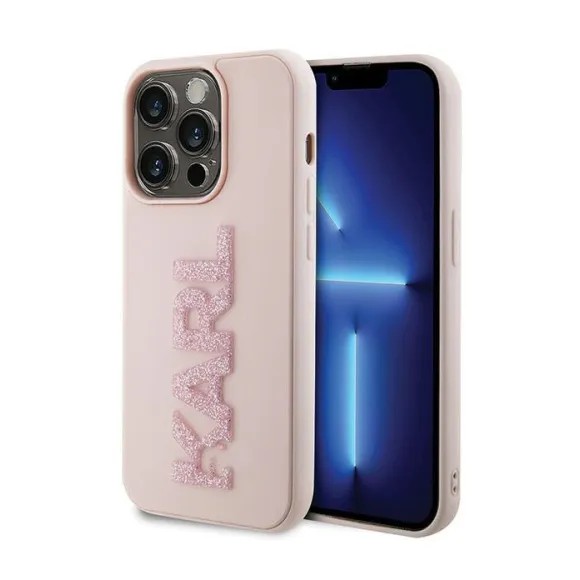 Maska Karl Lagerfeld 3D Rubber Glitter Logo za iPhone 15 Pro 6.1 roze (KLHCP15L3DMBKCP)
