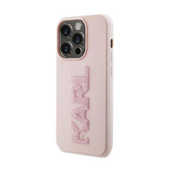 Maska Karl Lagerfeld 3D Rubber Glitter Logo za iPhone 15 Pro 6.1 roze (KLHCP15L3DMBKCP)