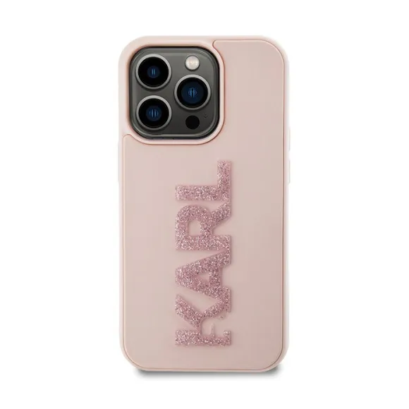 Maska Karl Lagerfeld 3D Rubber Glitter Logo za iPhone 15 Pro 6.1 roze (KLHCP15L3DMBKCP)