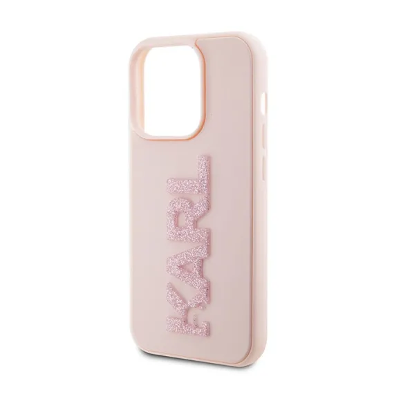 Maska Karl Lagerfeld 3D Rubber Glitter Logo za iPhone 15 Pro 6.1 roze (KLHCP15L3DMBKCP)