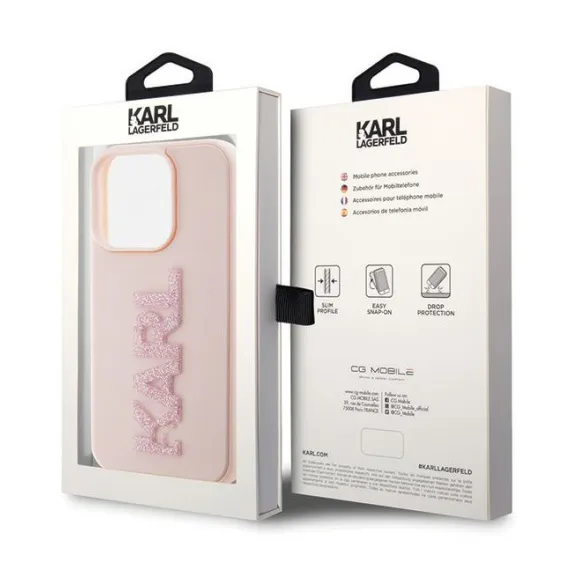 Maska Karl Lagerfeld 3D Rubber Glitter Logo za iPhone 15 Pro 6.1 roze (KLHCP15L3DMBKCP)