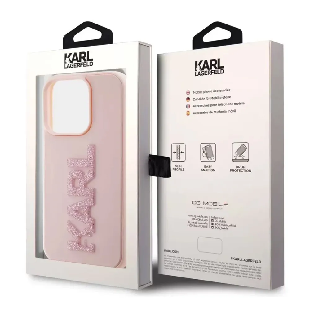Maska Karl Lagerfeld 3D Rubber Glitter Logo za iPhone 15 Pro Max 6.7 roze (KLHCP15X3DMBKCP)
