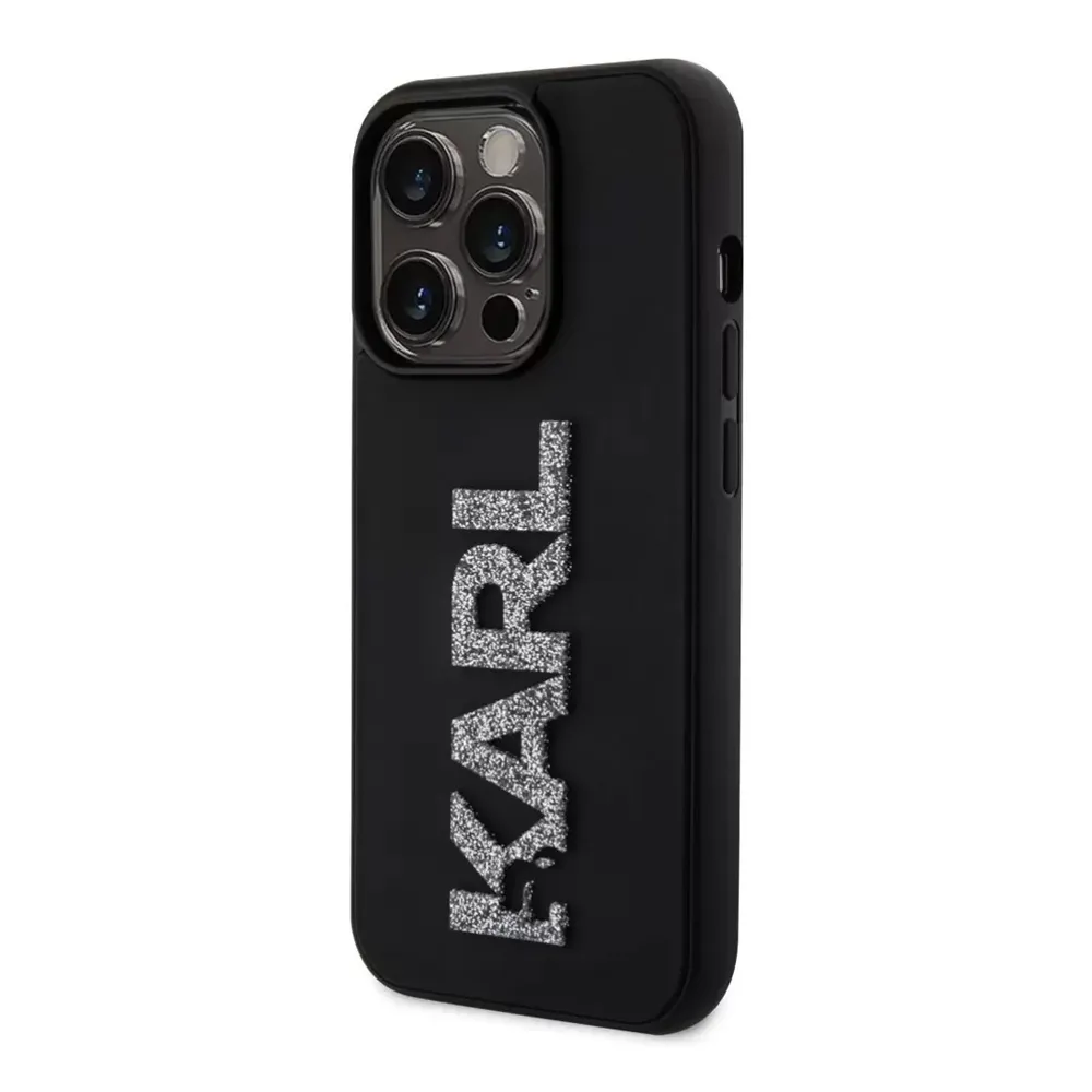 Maska Karl Lagerfeld 3D Rubber Glitter Logo za iPhone 15 Pro Max 6.7 crna (KLHCP15X3DMBKCK)