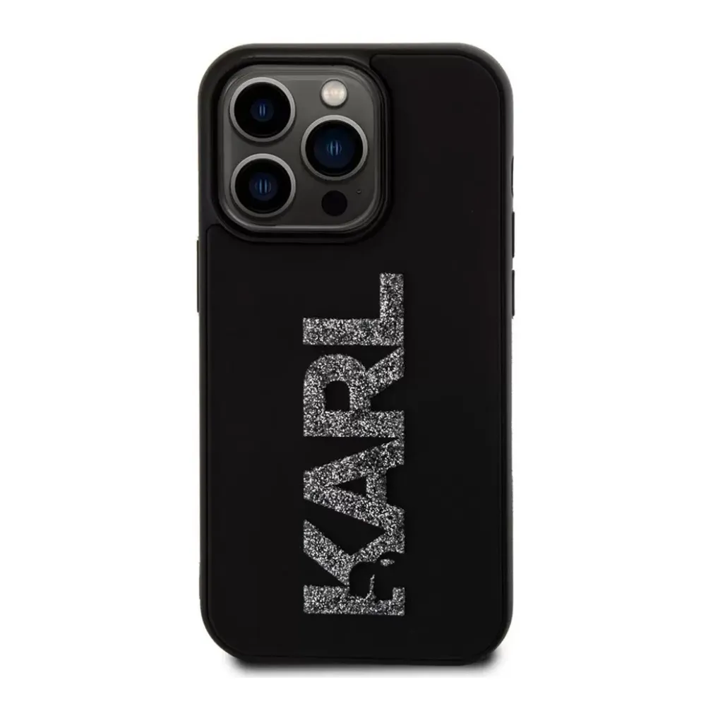 Maska Karl Lagerfeld 3D Rubber Glitter Logo za iPhone 15 Pro Max 6.7 crna (KLHCP15X3DMBKCK)
