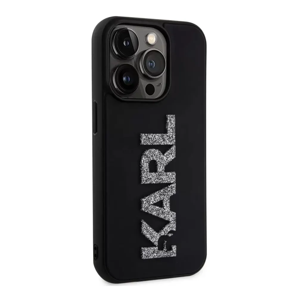 Maska Karl Lagerfeld 3D Rubber Glitter Logo za iPhone 15 Pro Max 6.7 crna (KLHCP15X3DMBKCK)
