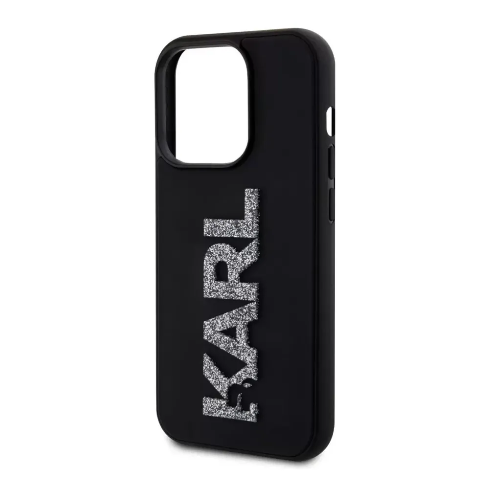 Maska Karl Lagerfeld 3D Rubber Glitter Logo za iPhone 15 Pro Max 6.7 crna (KLHCP15X3DMBKCK)