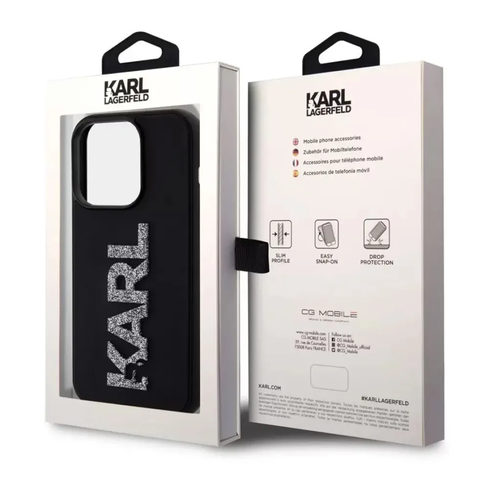 Maska Karl Lagerfeld 3D Rubber Glitter Logo za iPhone 15 Pro Max 6.7 crna (KLHCP15X3DMBKCK)