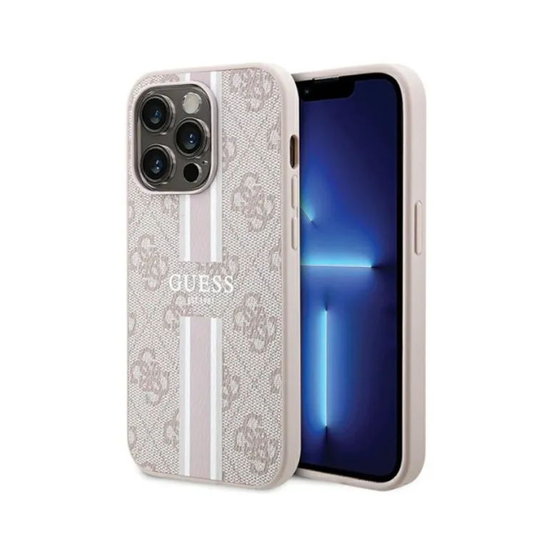 Maska Guess Magsafe 4G Pu Printed Stripes za iPhone 15 Pro 6.1 roze (GUHMP15LP4RPSP)