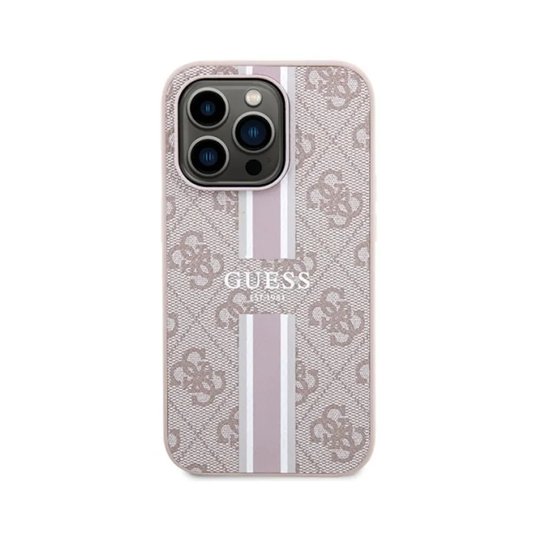 Maska Guess Magsafe 4G Pu Printed Stripes za iPhone 15 Pro 6.1 roze (GUHMP15LP4RPSP)