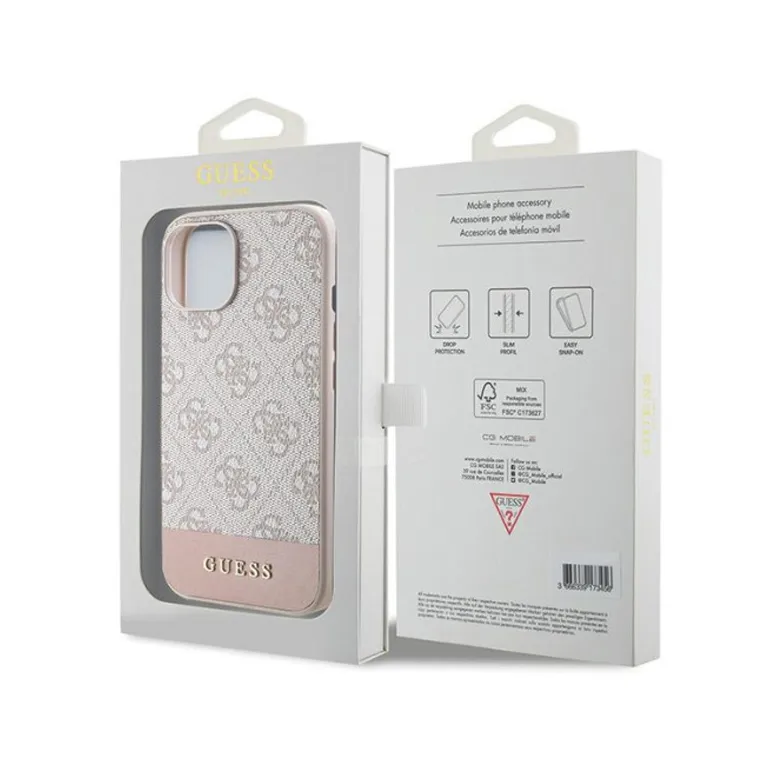 Maska Guess Hc PC/TPU 4G Bottom Stripe za iPhone 15 6.1 roze (GUHCP15SG4GLPI)