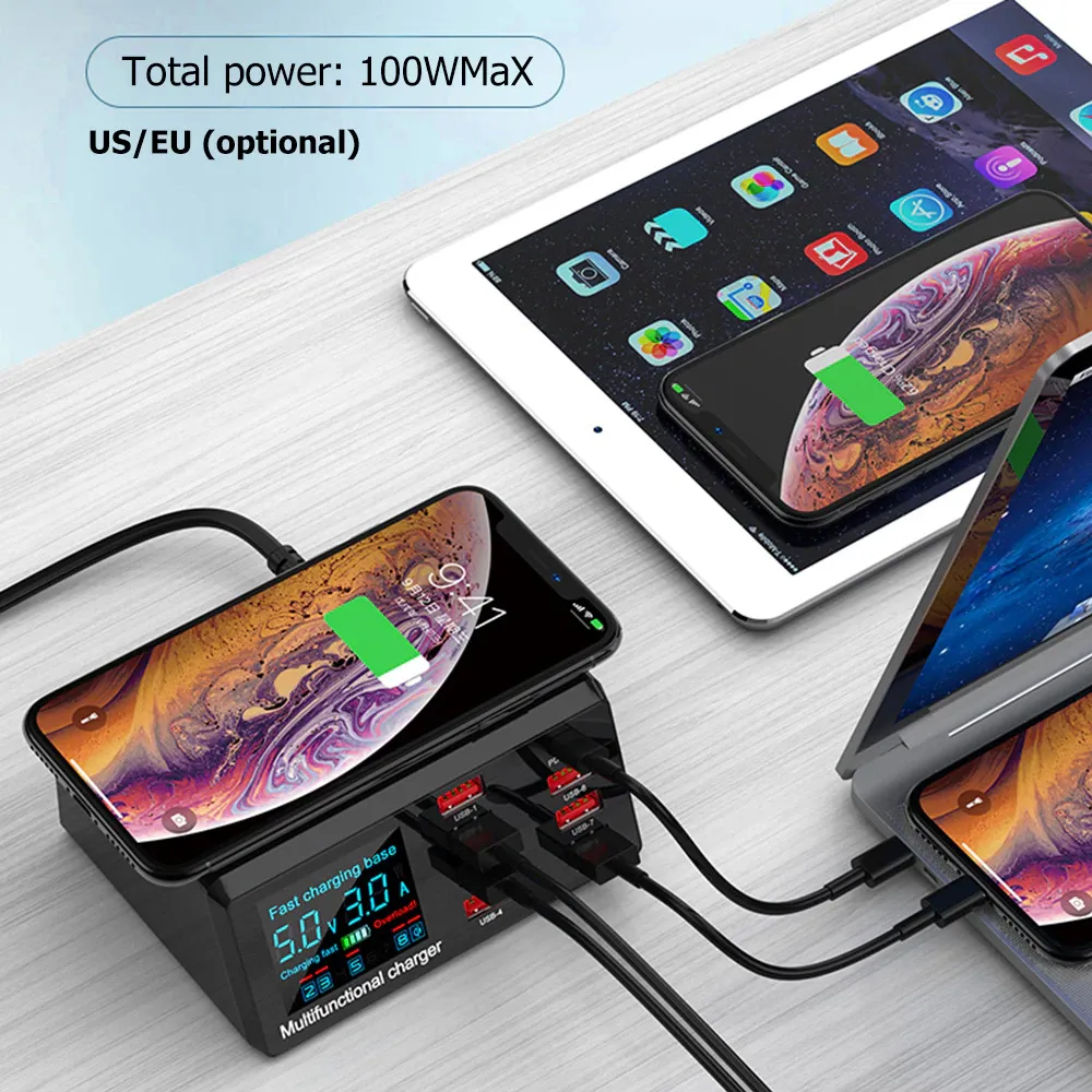 Multi USB punjac WLX-X9 sa LCD-om/8 USB portova+Wireless punjac crni