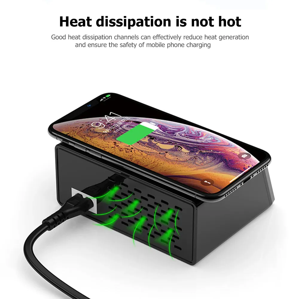 Multi USB punjac WLX-X9 sa LCD-om/8 USB portova+Wireless punjac crni