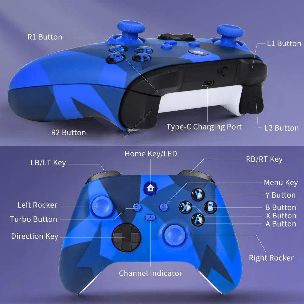 Joypad WIFI kontroler za XBOX One, XBOX X series, PC Windows, PS 3 mermerno plava