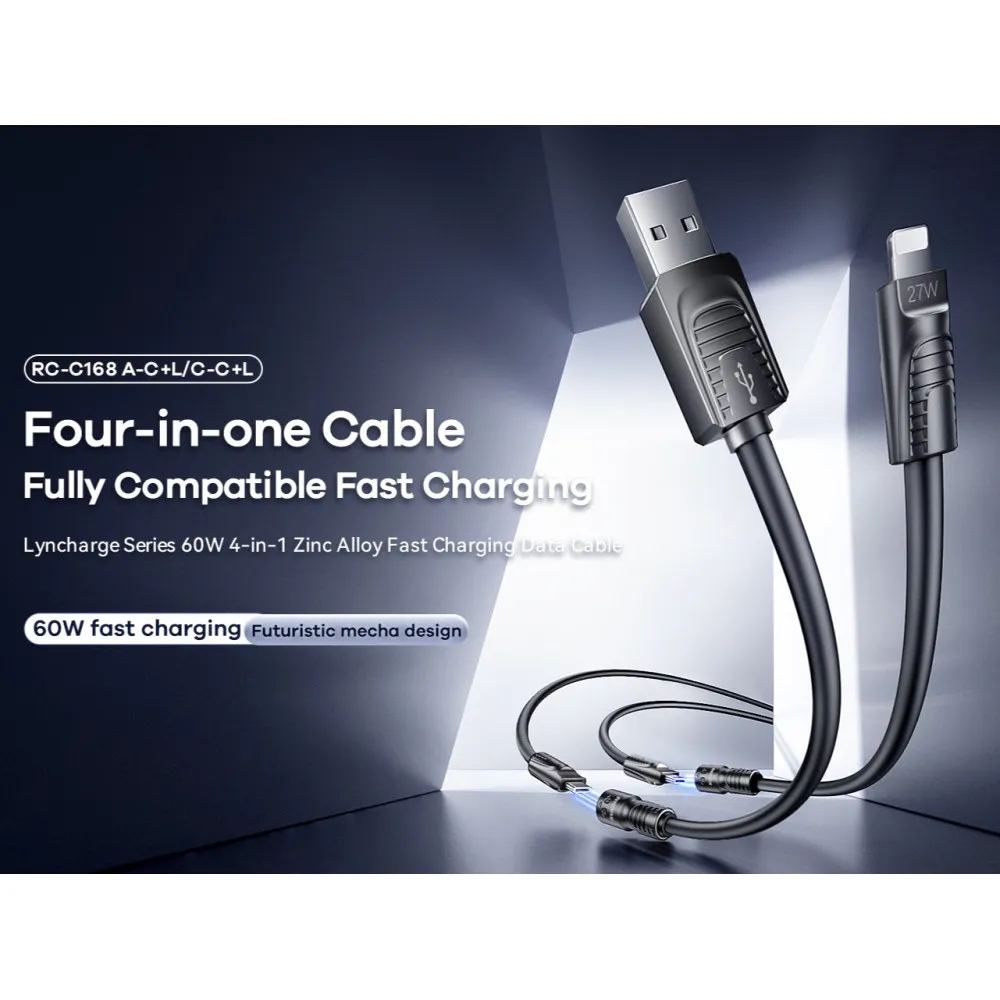 Data kabl REMAX RCC-168 Lyncharge Series 60w 4-in-1 Zinc Alloy  crni