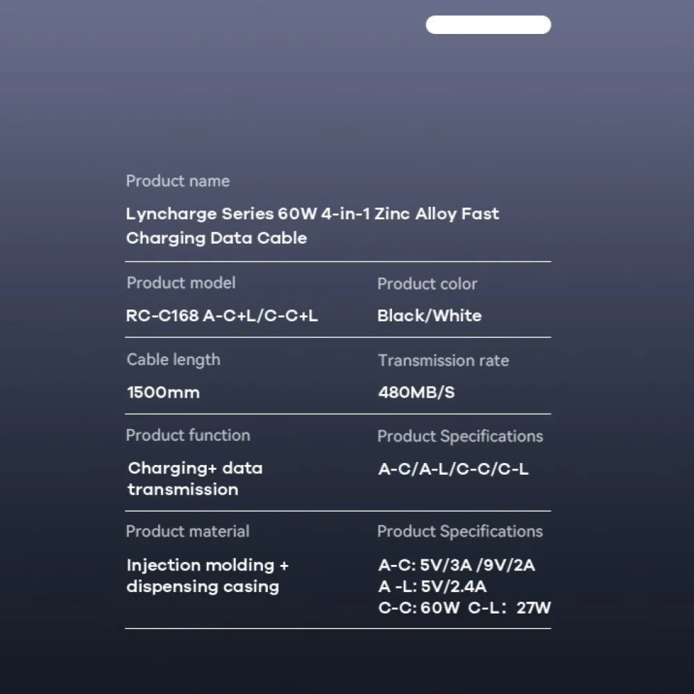 Data kabl REMAX RCC-168 Lyncharge Series 60w 4-in-1 Zinc Alloy beli