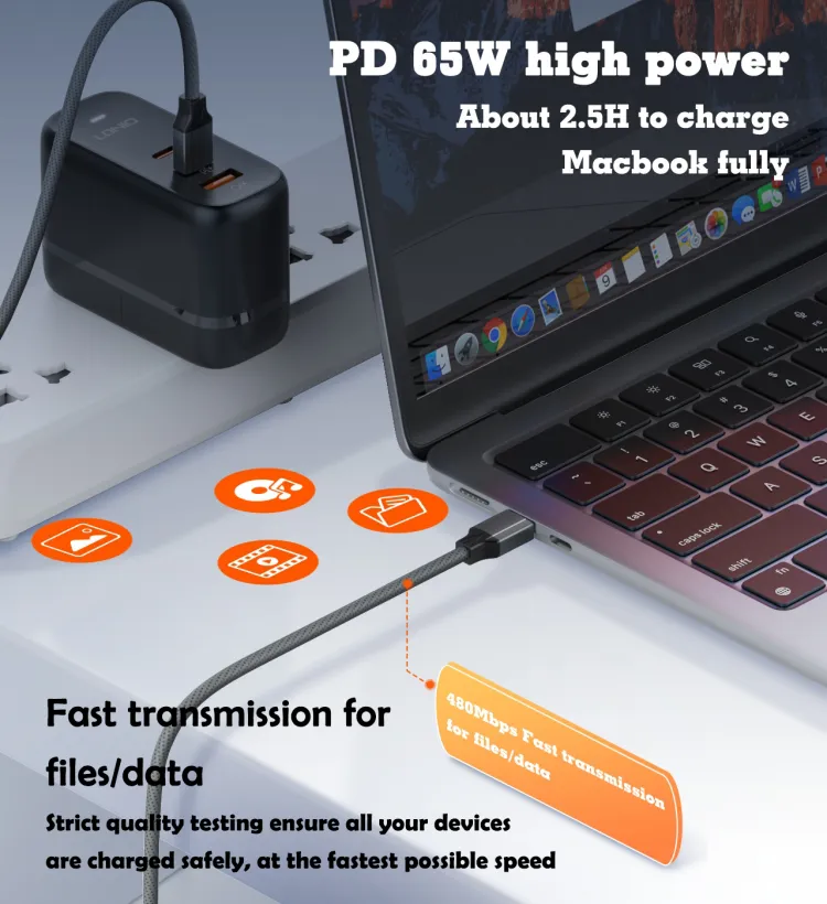 Data kabl LDNIO LC442C 65w, Type C na Type C sivi 2m