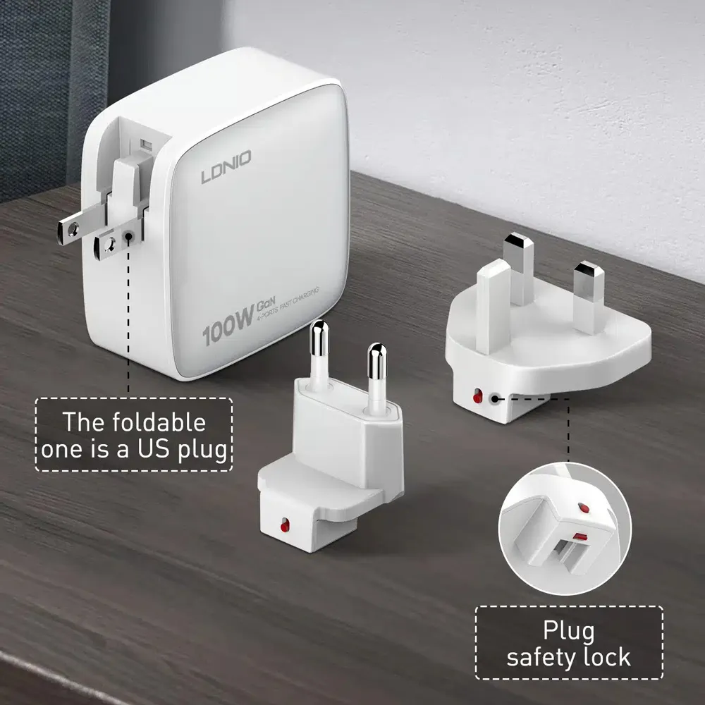 Kucni punjac sa adapterima LDNIO Q408 GaN PPS QC3.0 (30W), 3xPD3.0 (100W), 100W Max, a Type C na Type C kablom crni