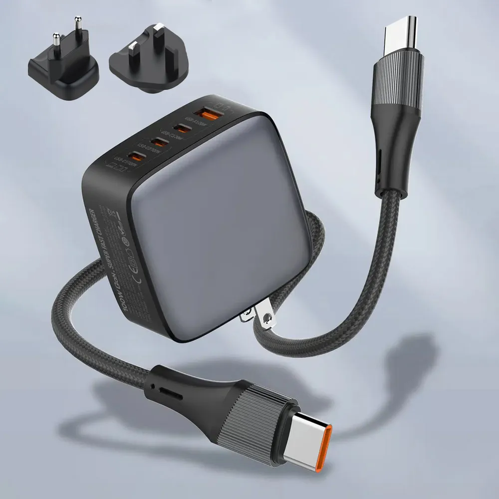 Kucni punjac sa adapterima LDNIO Q408 GaN PPS QC3.0 (30W), 3xPD3.0 (100W), 100W Max, a Type C na Type C kablom crni