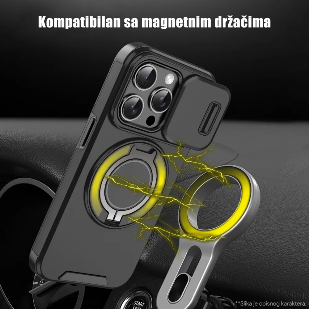 Maska CamShield Ring stand za iPhone 15 Pro 6.1 crna