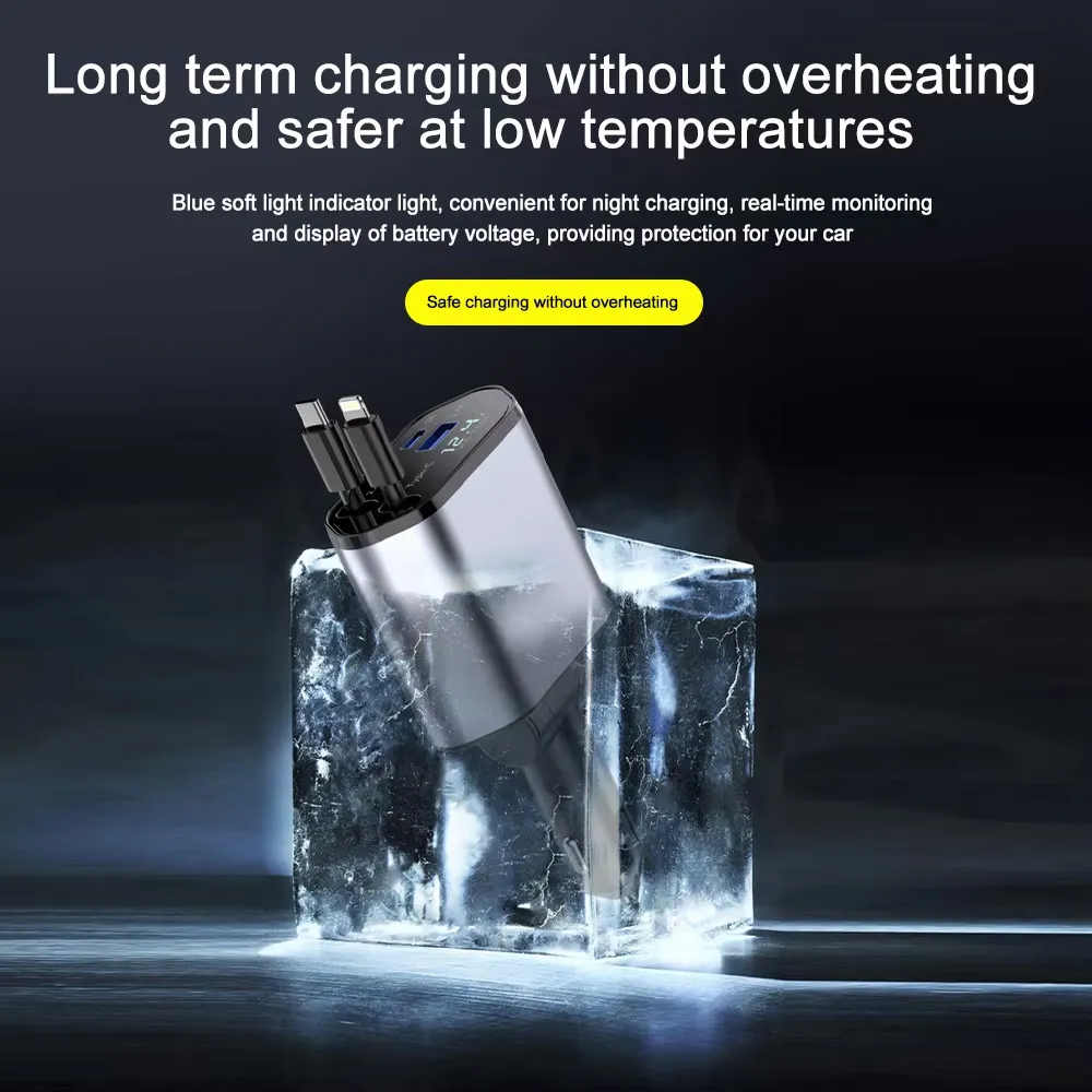 Auto punjac C1 4u1 PD 3A, USB 2.4A 120W (total) sa Type C/lightning kablom tamno sivi