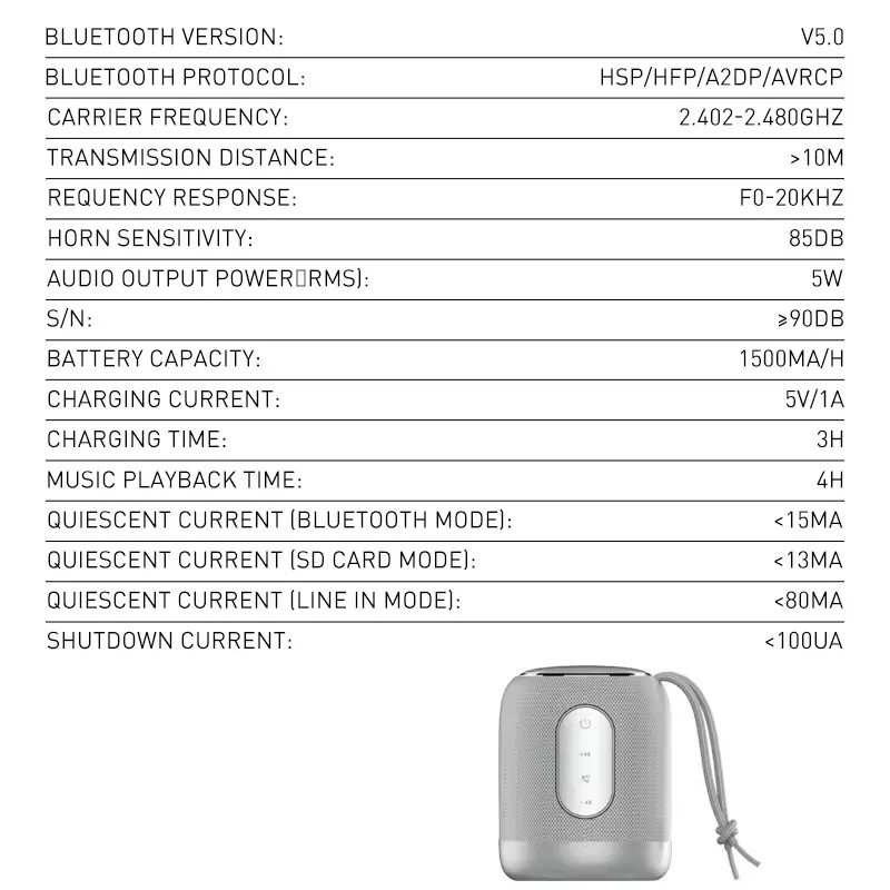 Bluetooth zvucnik LDNIO BTS 12, 5W, sivi